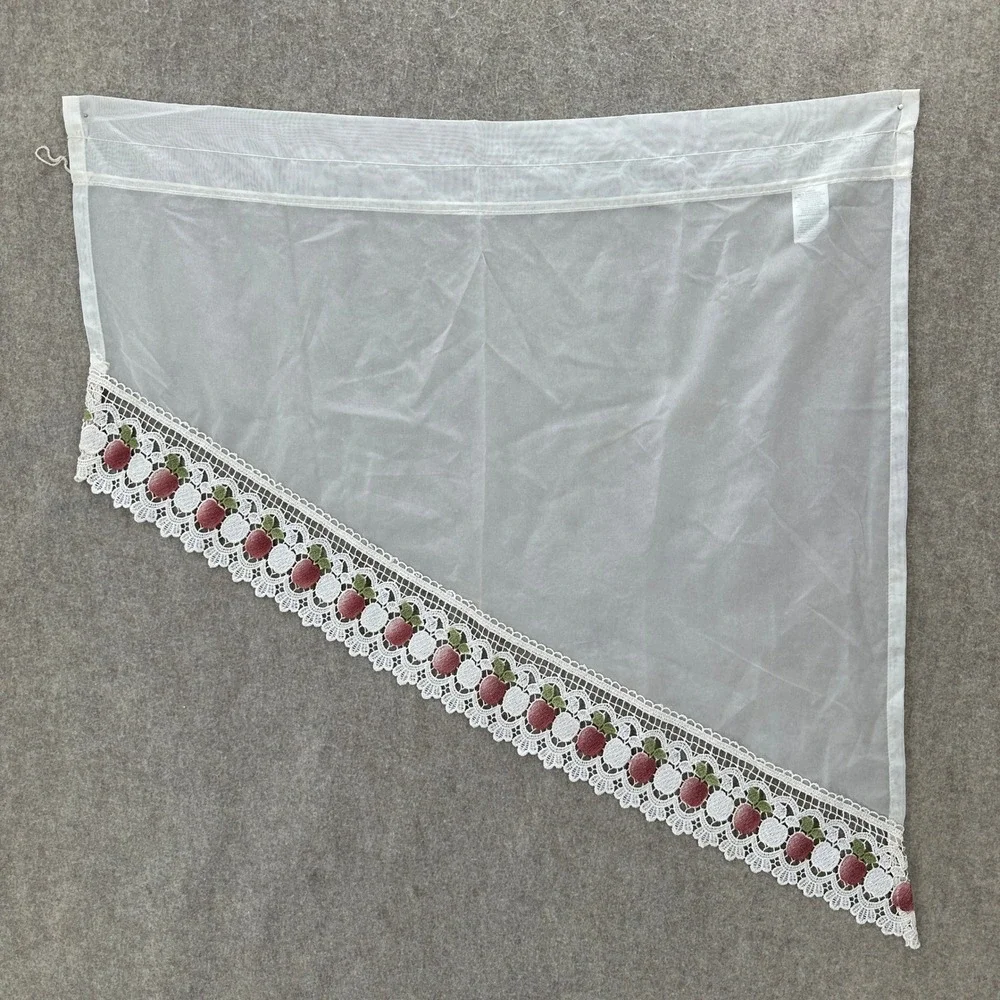 VTG Sheer White Window Swag Curtains with Apple Embroidered Lace Trim Set‎ of 2